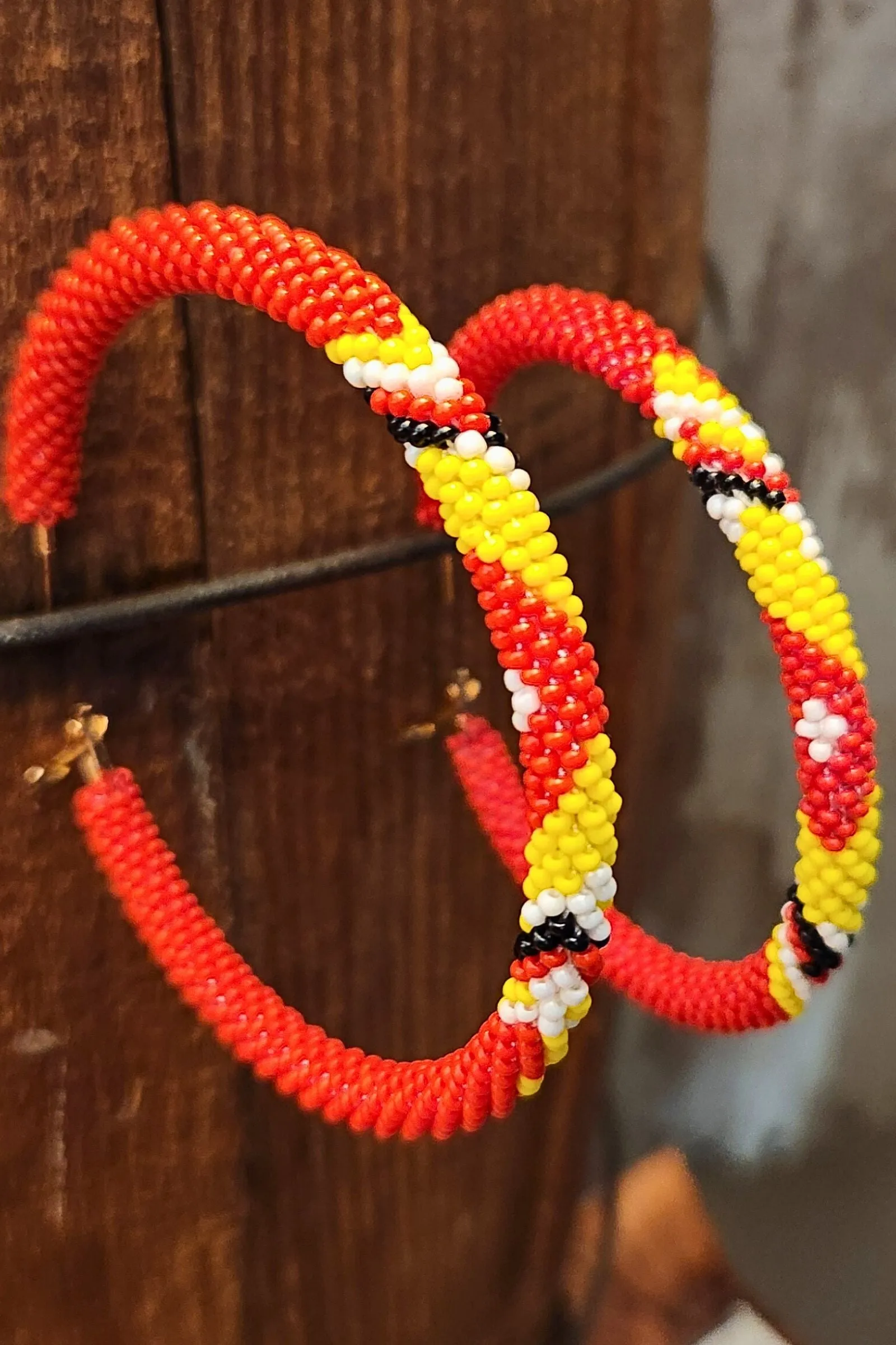 Tribal Red Seed Bead Hoop Earrings