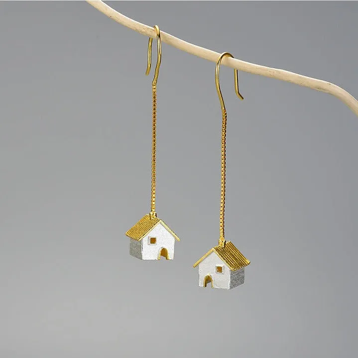 Unique Castle Long Hanging Dangle Earrings