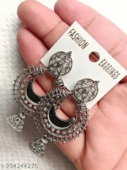 Unique Oxidised Silver Jhumkhas Earrings &amp; Studs (Pack of 4)