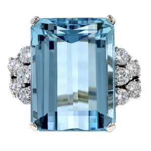 Vintage Aquamarine & Diamond Ring