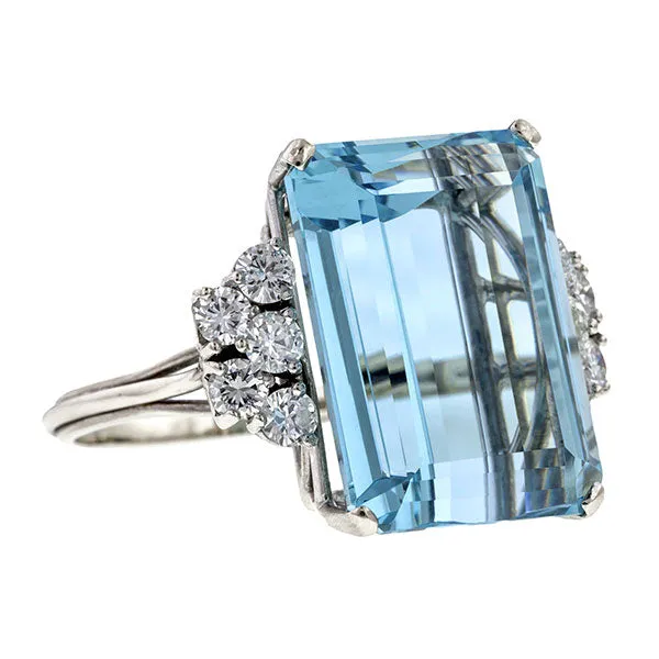 Vintage Aquamarine & Diamond Ring