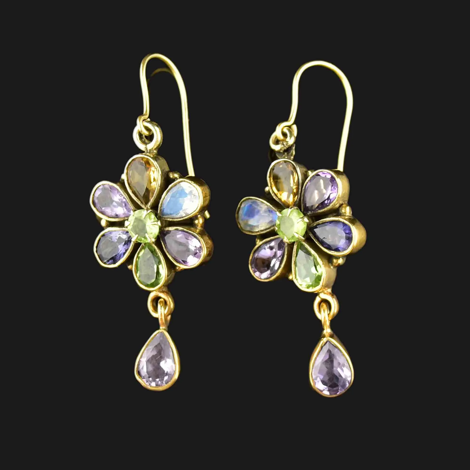 Vintage Art Deco Style Multi Stone Floral Earrings