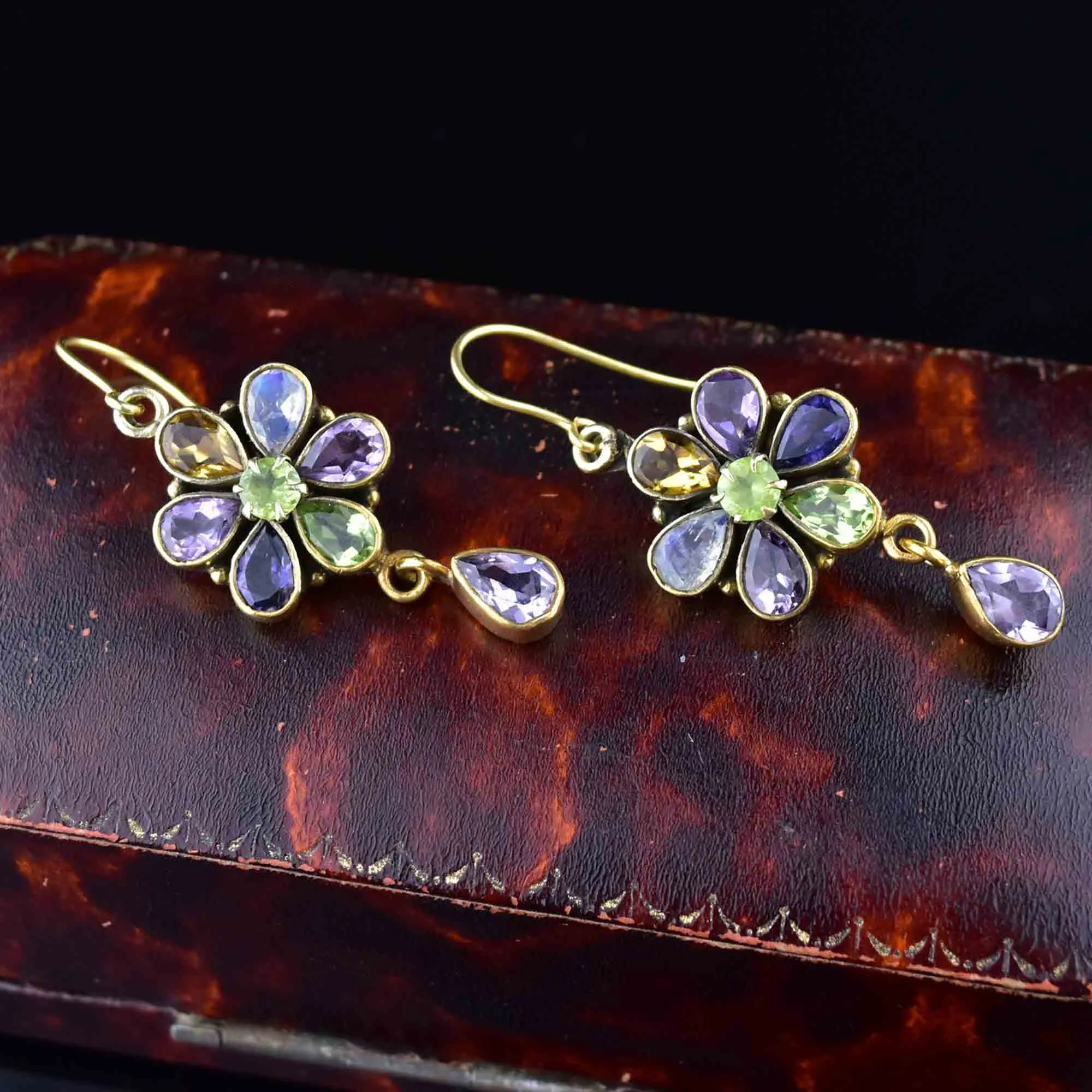 Vintage Art Deco Style Multi Stone Floral Earrings