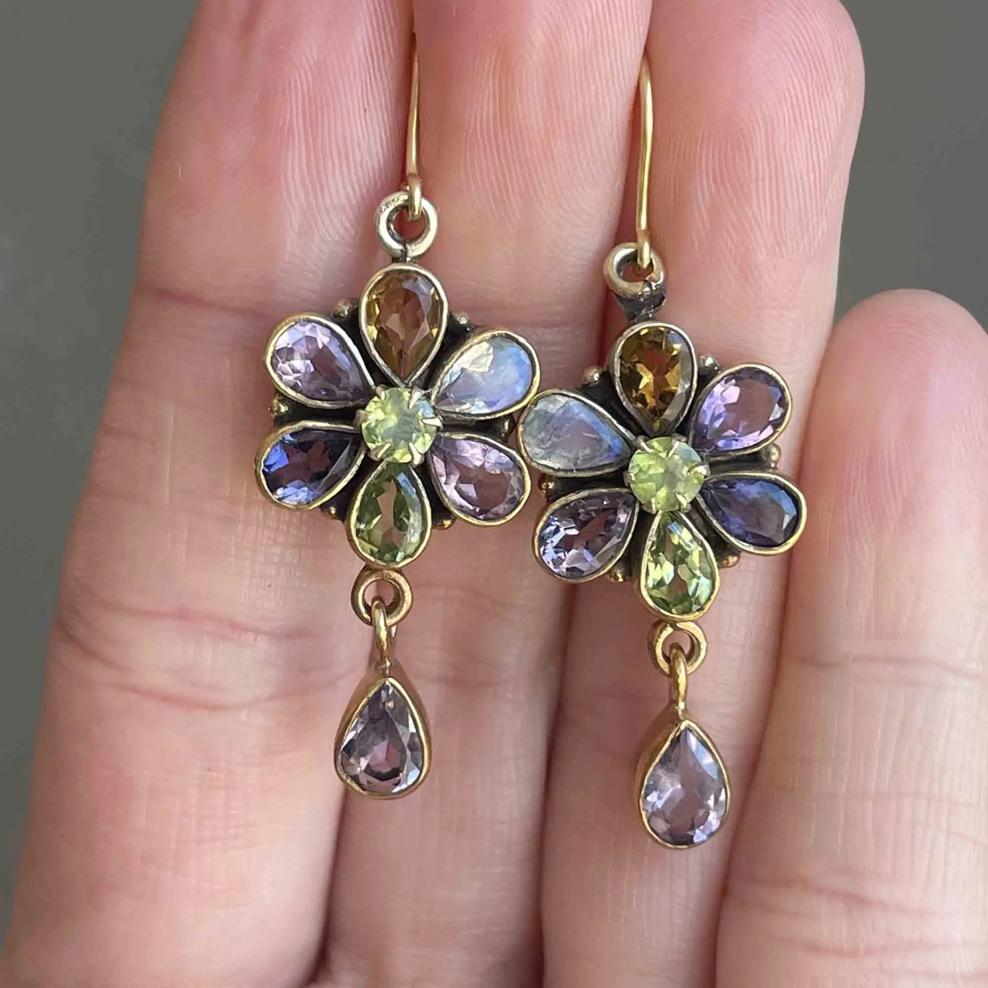 Vintage Art Deco Style Multi Stone Floral Earrings