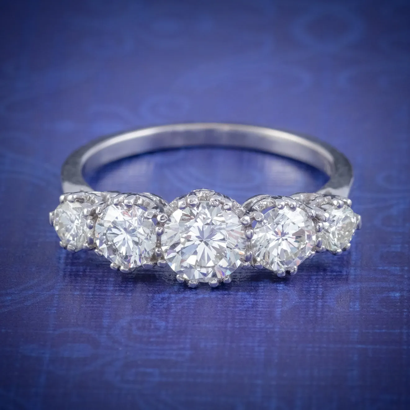 Vintage Five Stone Diamond Ring 18Ct White Gold 2Ct Diamond Circa 1920