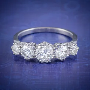 Vintage Five Stone Diamond Ring 18Ct White Gold 2Ct Diamond Circa 1920