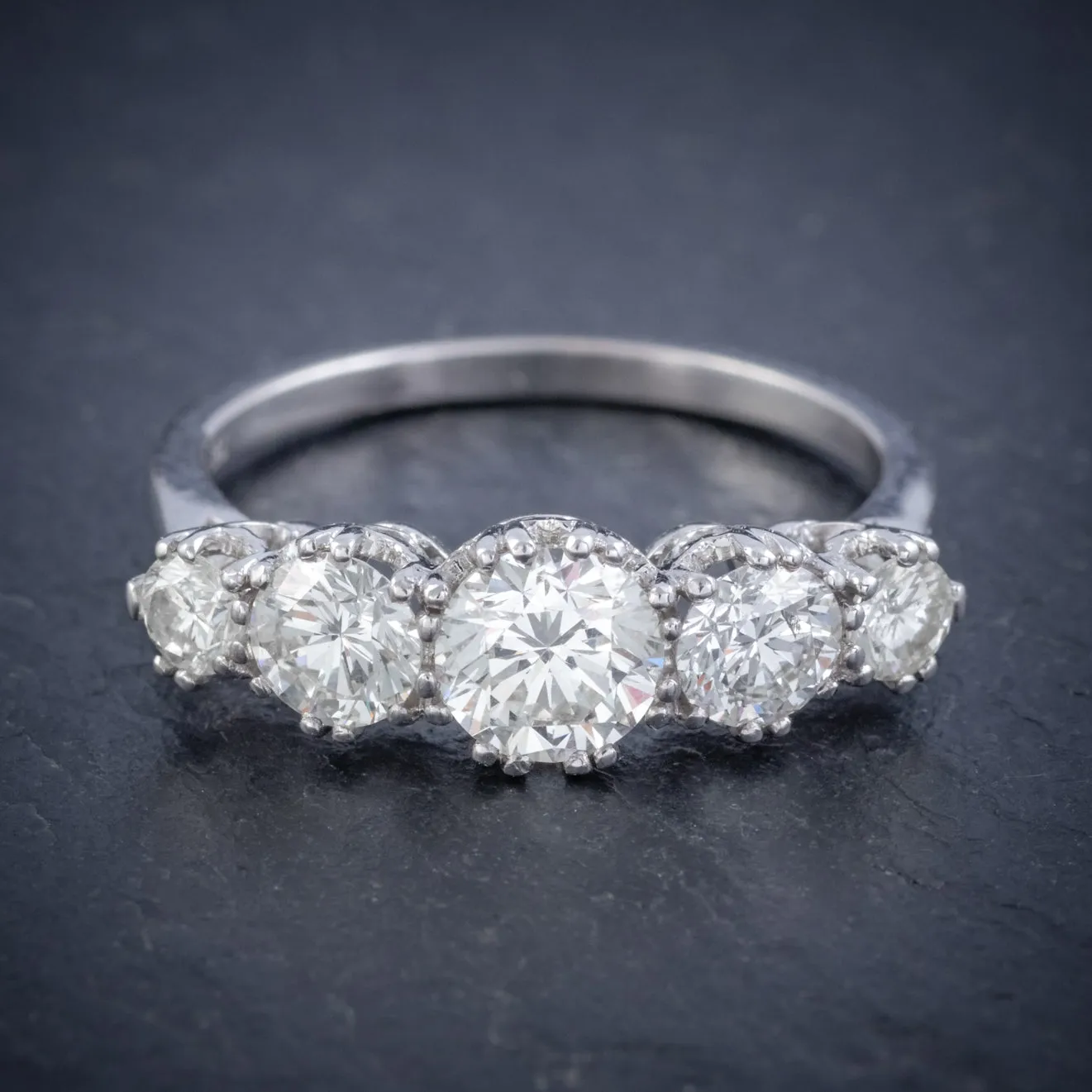 Vintage Five Stone Diamond Ring 18Ct White Gold 2Ct Diamond Circa 1920