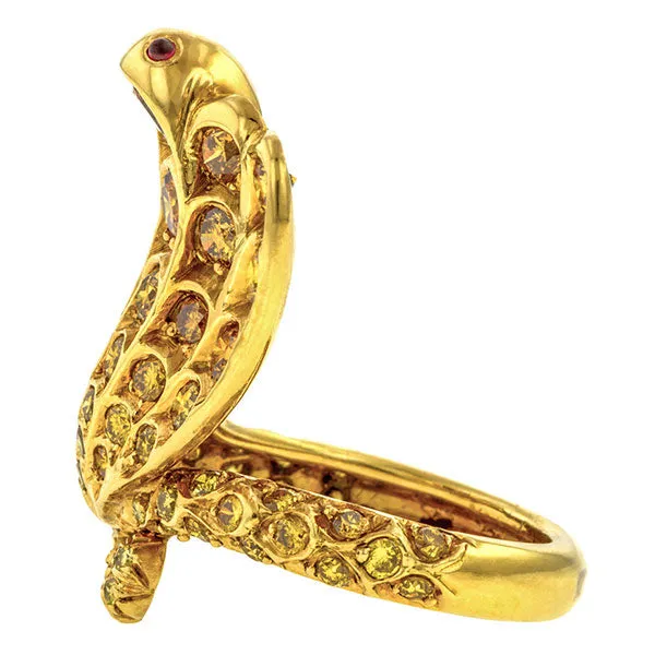 Vintage Pave Yellow Diamond Cobra Ring