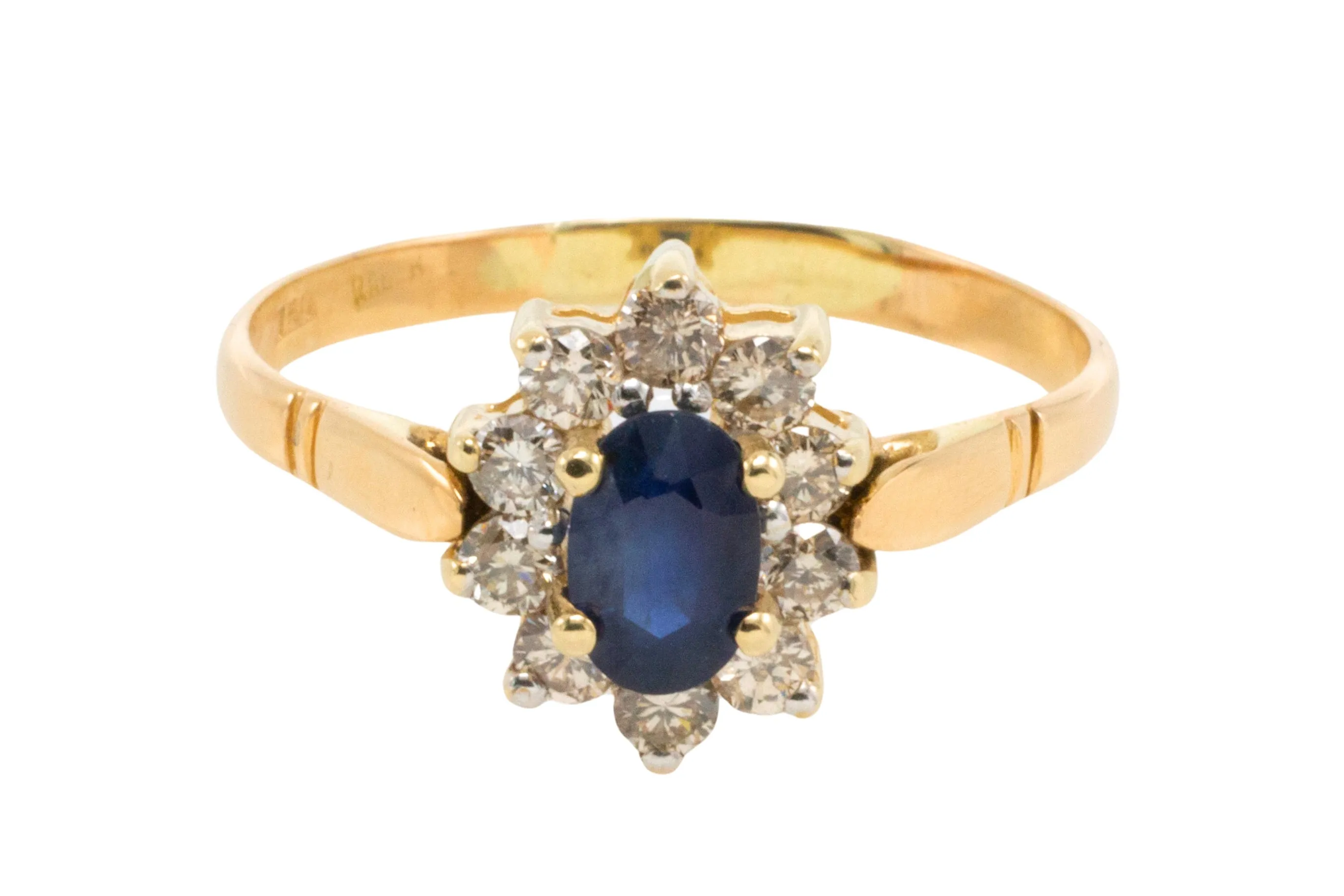 Vintage sapphire and diamond cluster ring in 18 carat gold