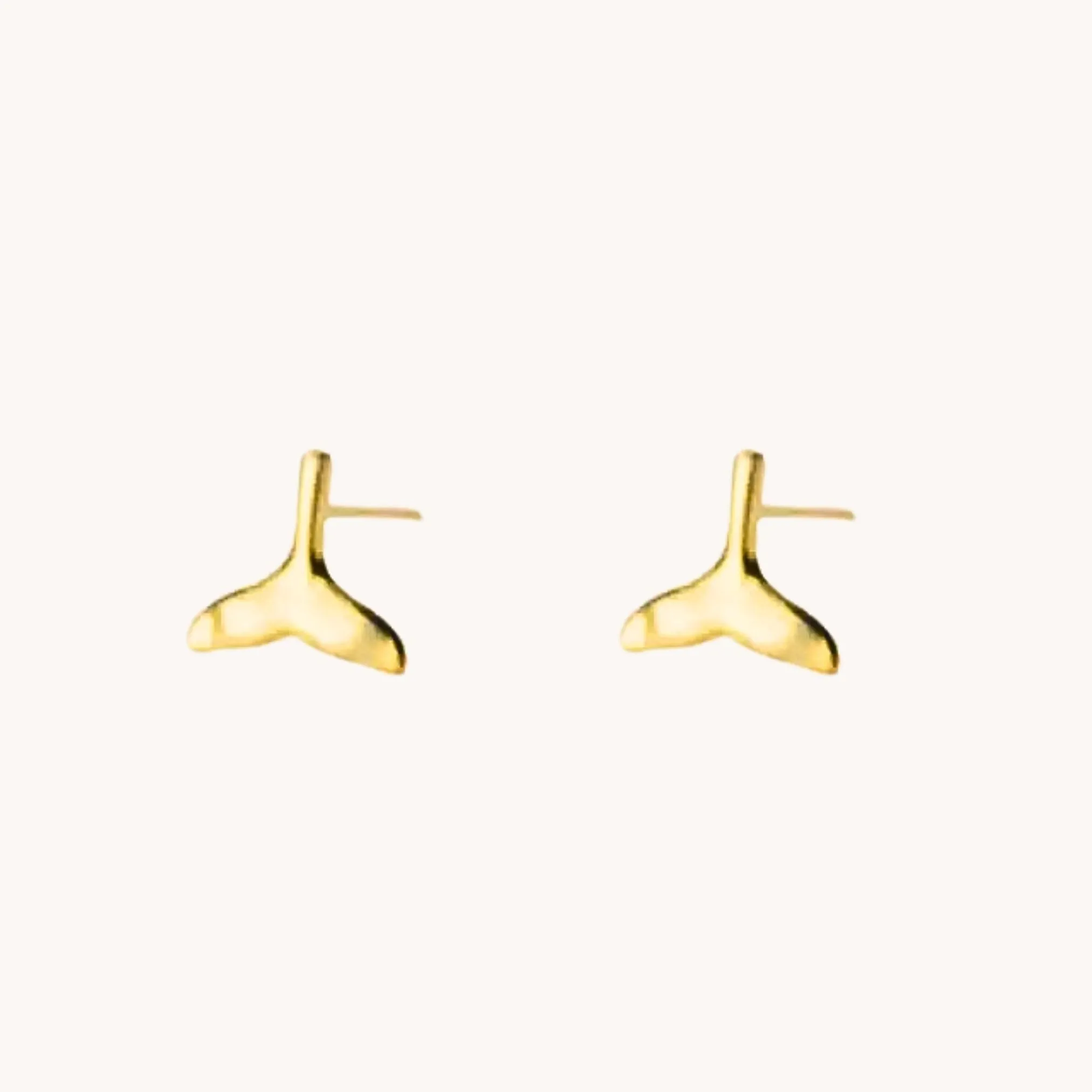 Whale Tail Gold Stud Earrings W.