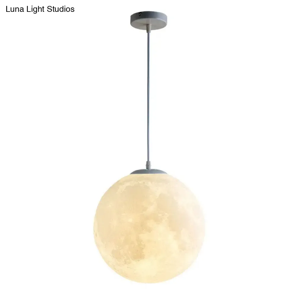 White Moon Shaped LED Pendulum Light - Art Deco PLA Restaurant Hanging Fixture