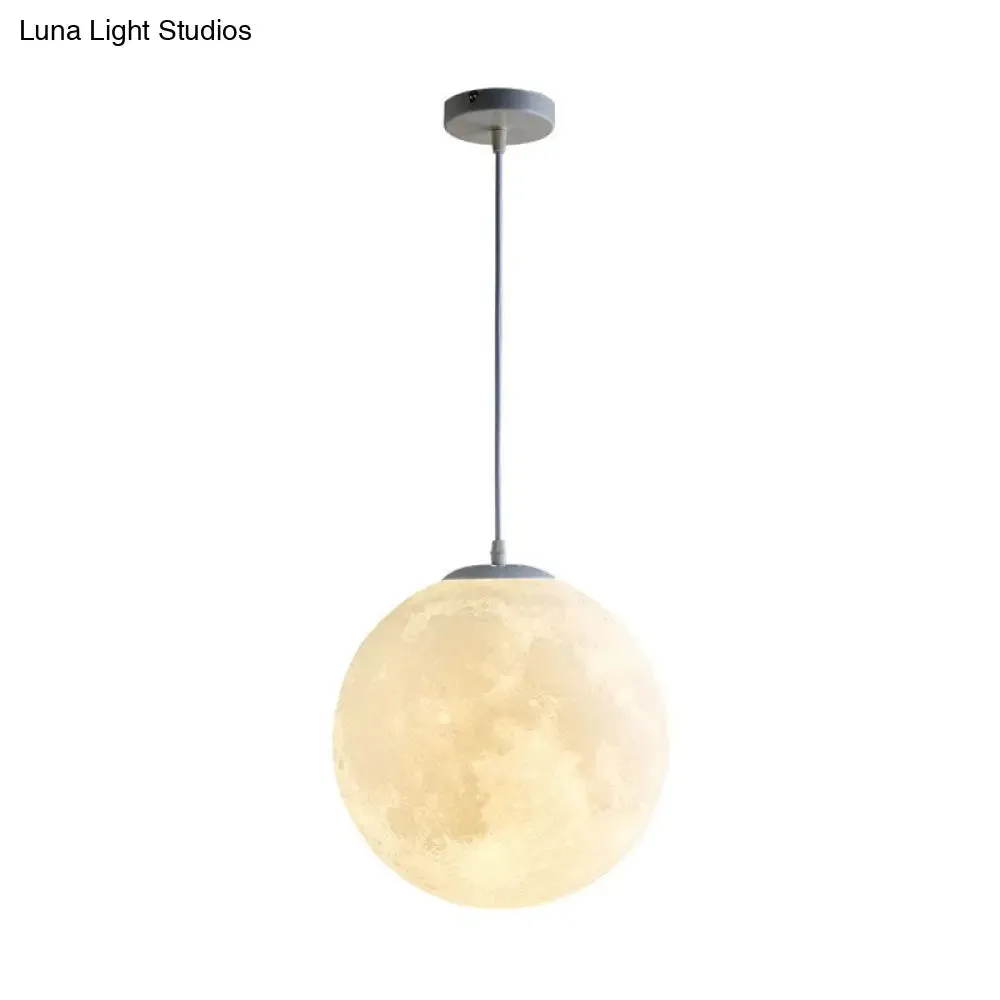 White Moon Shaped LED Pendulum Light - Art Deco PLA Restaurant Hanging Fixture