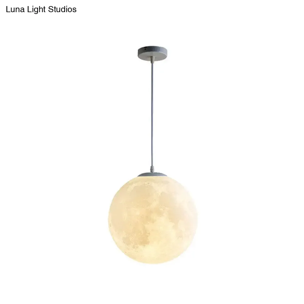 White Moon Shaped LED Pendulum Light - Art Deco PLA Restaurant Hanging Fixture