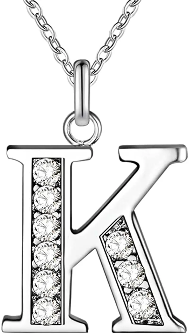 Women's Sterling Silver Plated Simple 26 Letter Alphabet Personalized Charm Pendant Necklace