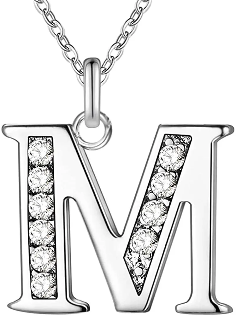 Women's Sterling Silver Plated Simple 26 Letter Alphabet Personalized Charm Pendant Necklace