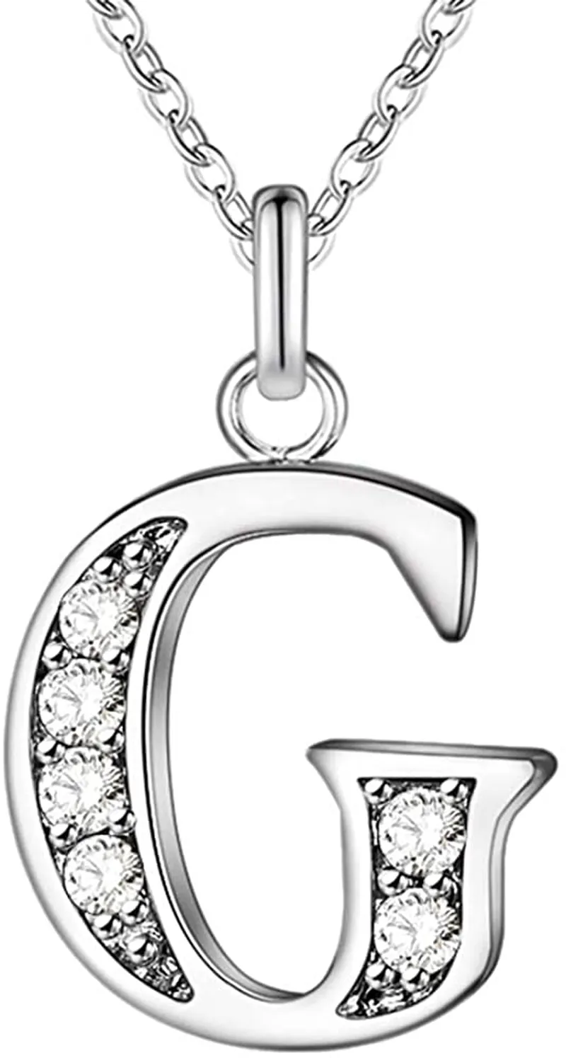 Women's Sterling Silver Plated Simple 26 Letter Alphabet Personalized Charm Pendant Necklace