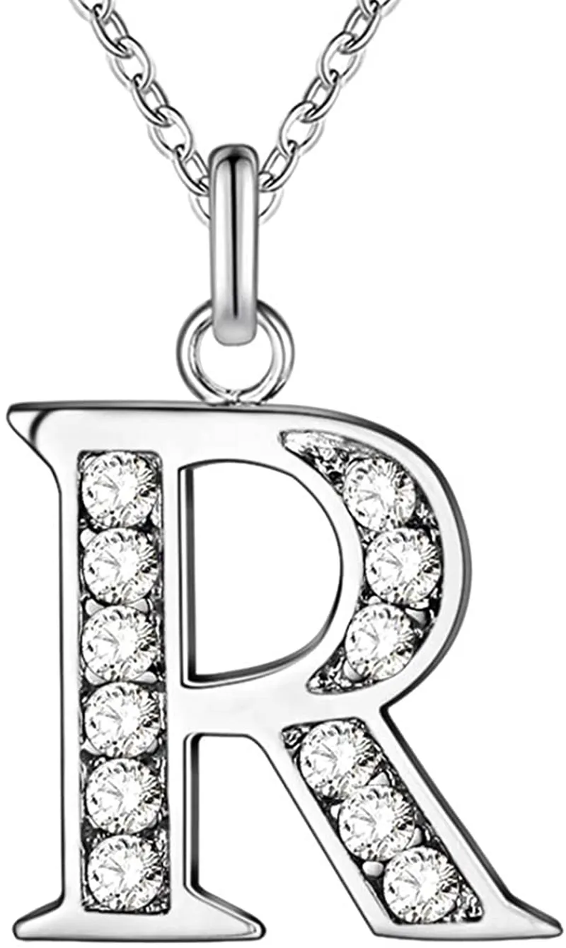 Women's Sterling Silver Plated Simple 26 Letter Alphabet Personalized Charm Pendant Necklace