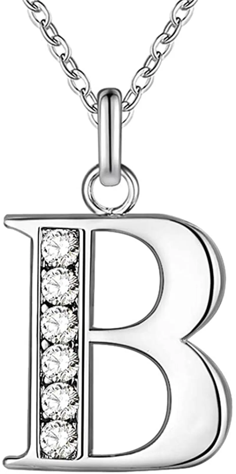 Women's Sterling Silver Plated Simple 26 Letter Alphabet Personalized Charm Pendant Necklace