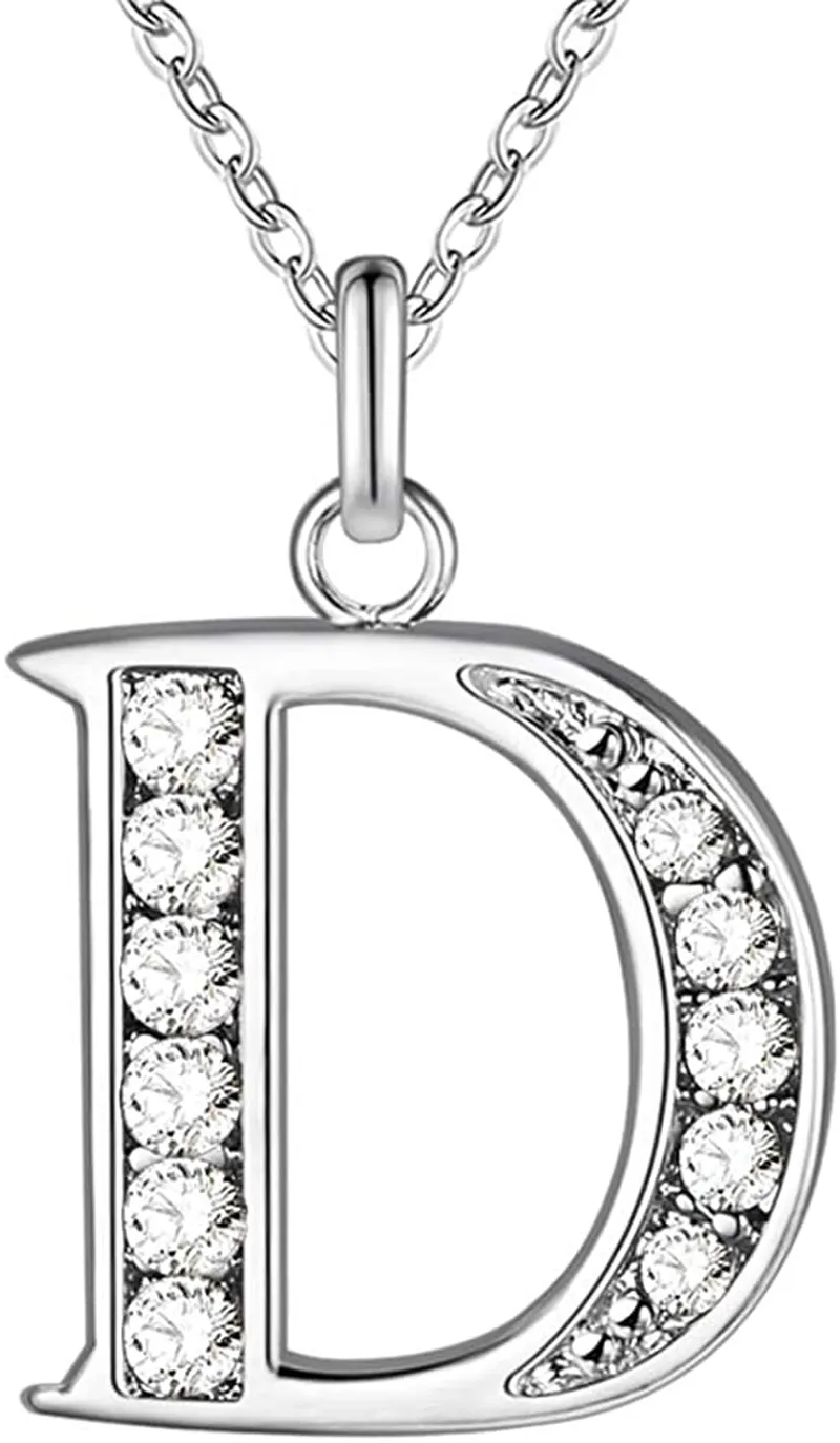 Women's Sterling Silver Plated Simple 26 Letter Alphabet Personalized Charm Pendant Necklace