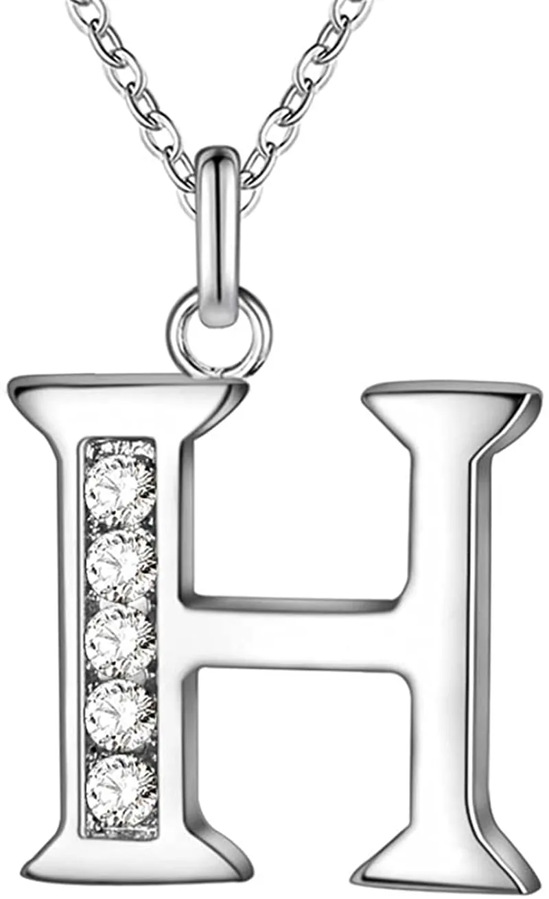 Women's Sterling Silver Plated Simple 26 Letter Alphabet Personalized Charm Pendant Necklace