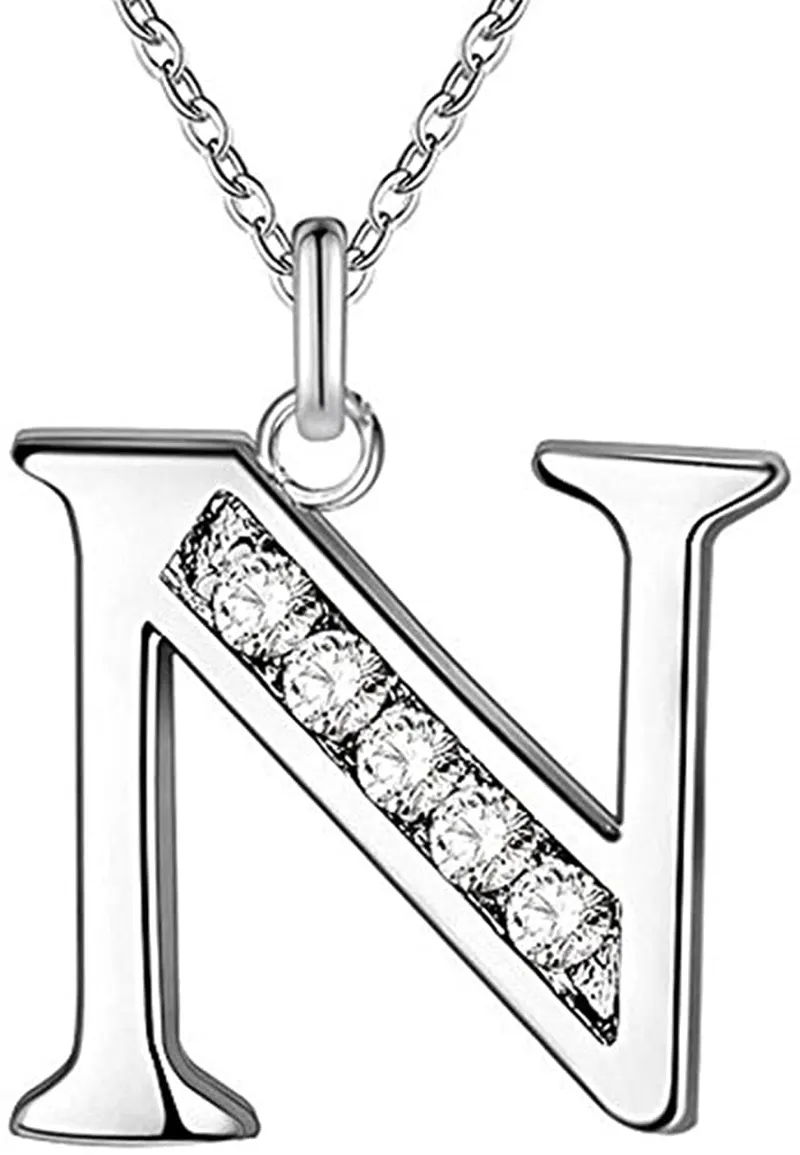 Women's Sterling Silver Plated Simple 26 Letter Alphabet Personalized Charm Pendant Necklace