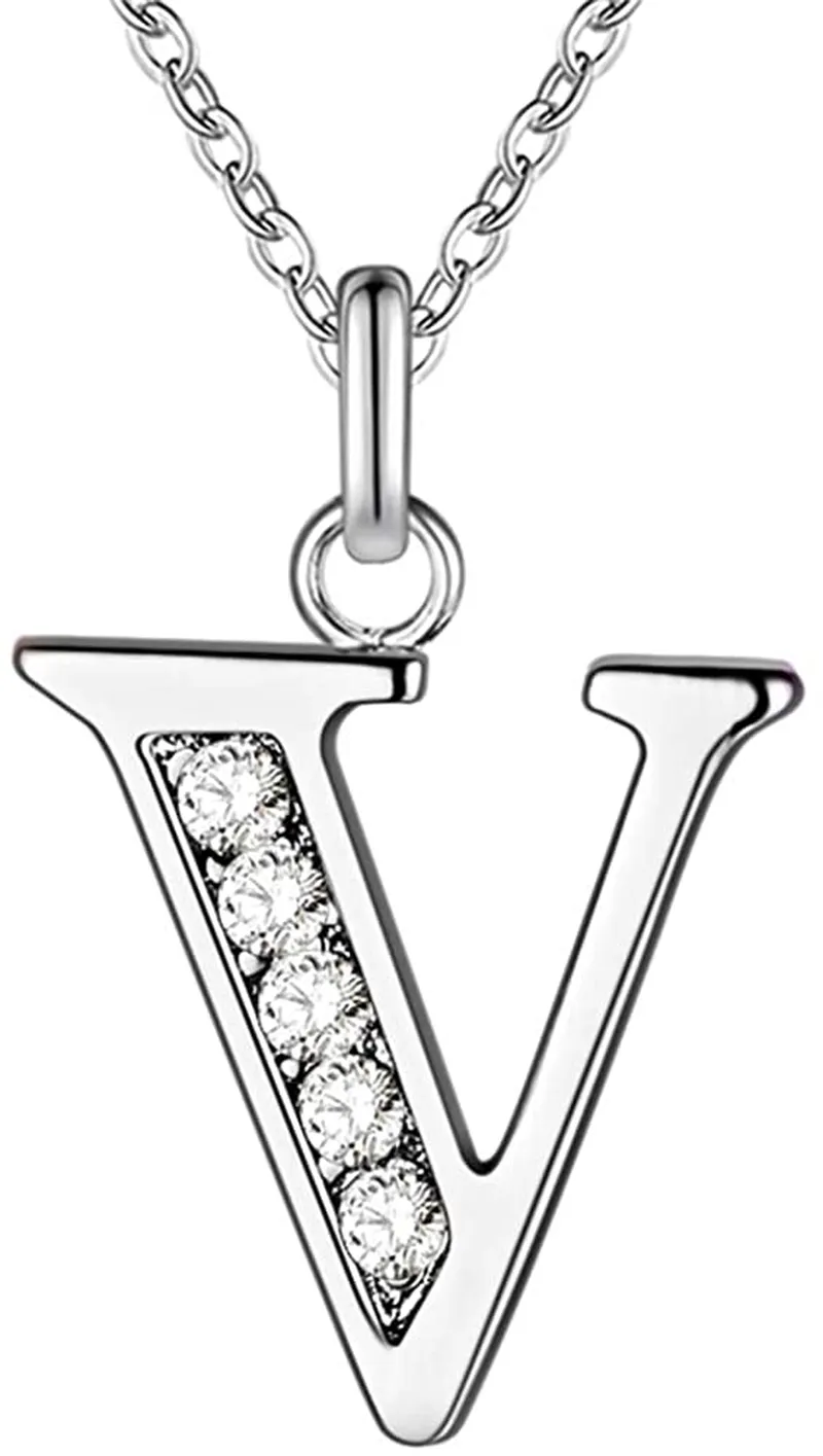 Women's Sterling Silver Plated Simple 26 Letter Alphabet Personalized Charm Pendant Necklace