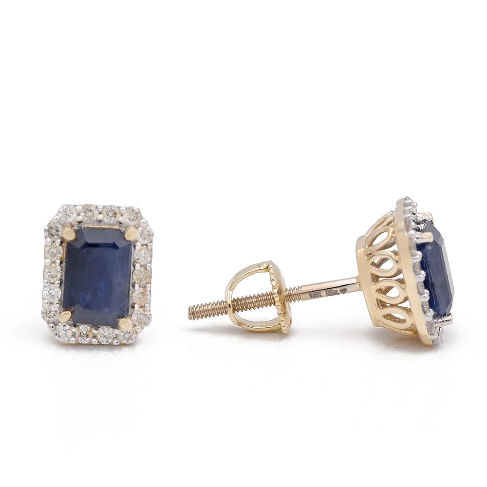 Yellow Gold Sapphire and Diamonds Earrings