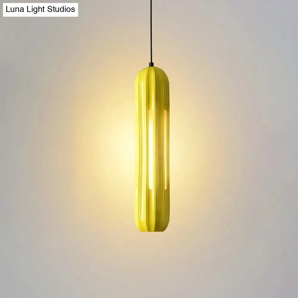 Yellow Resin Macaron Ribbed Pendant Light for Table