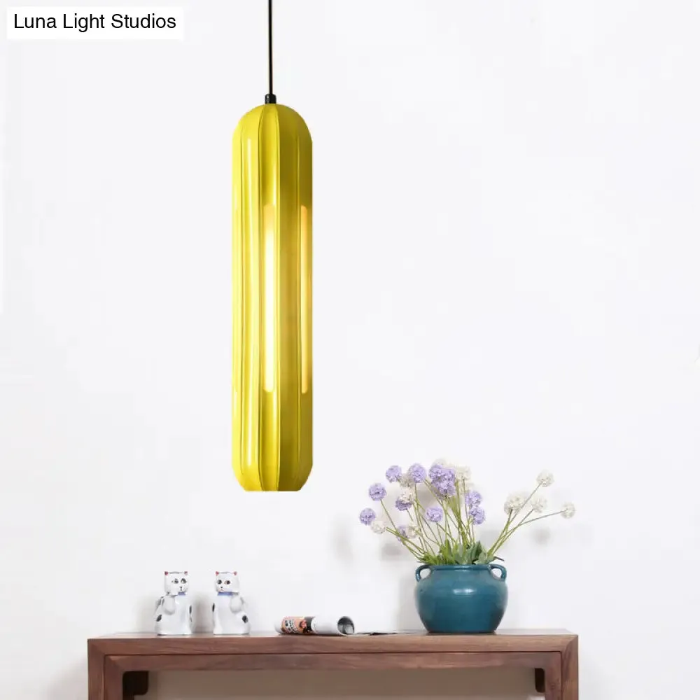 Yellow Resin Macaron Ribbed Pendant Light for Table