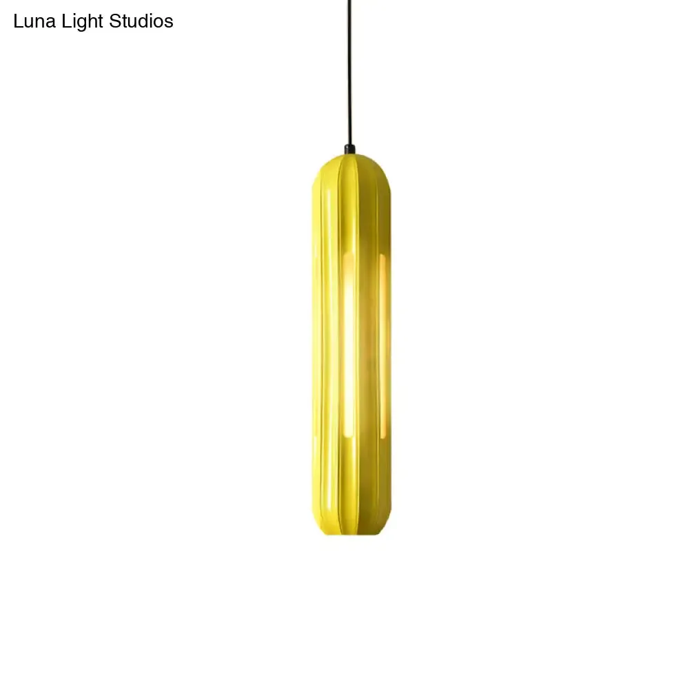 Yellow Resin Macaron Ribbed Pendant Light for Table