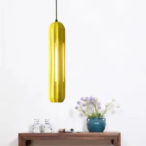 Yellow Resin Macaron Ribbed Pendant Light for Table