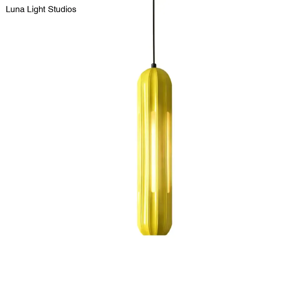 Yellow Resin Macaron Ribbed Pendant Light for Table