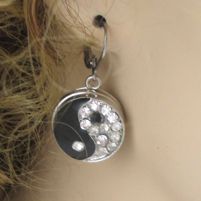 Yin Yang Black & Crystal Earrings